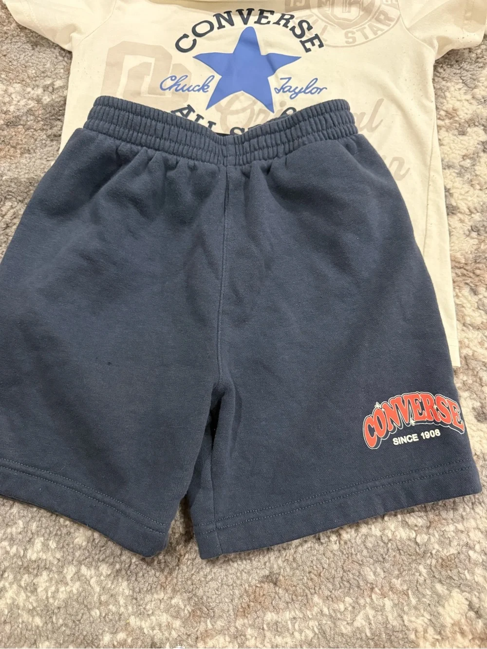 Converse Kids White Tee with Blue Star and Navy Shorts Matching Set